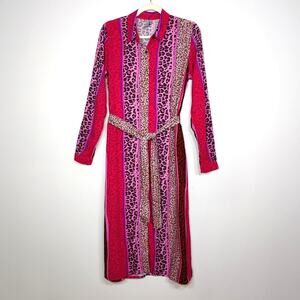 Blank London Pink Leopard Print Maxi Shirt Dress Belted Loud Luxury 4